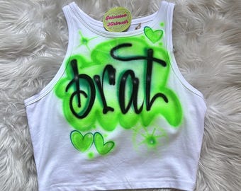 Custom Airbrush White Ribbed Crop Tank Top/ Personalized Name Crop Tank