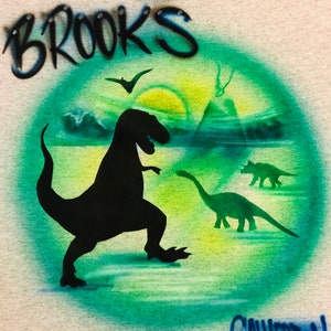 Dinosaurs Custom Personalized Airbrush Name Jurassic Animal Shirt /T-Rex Shirt Brachiosaurus Quarantine/ Birthday Dino shirt