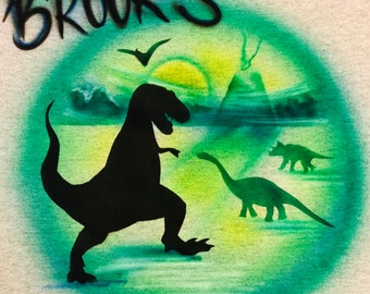Custom Airbrush Dinosaur Shirt, Personalized Jurassic T-Rex Birthday Tee