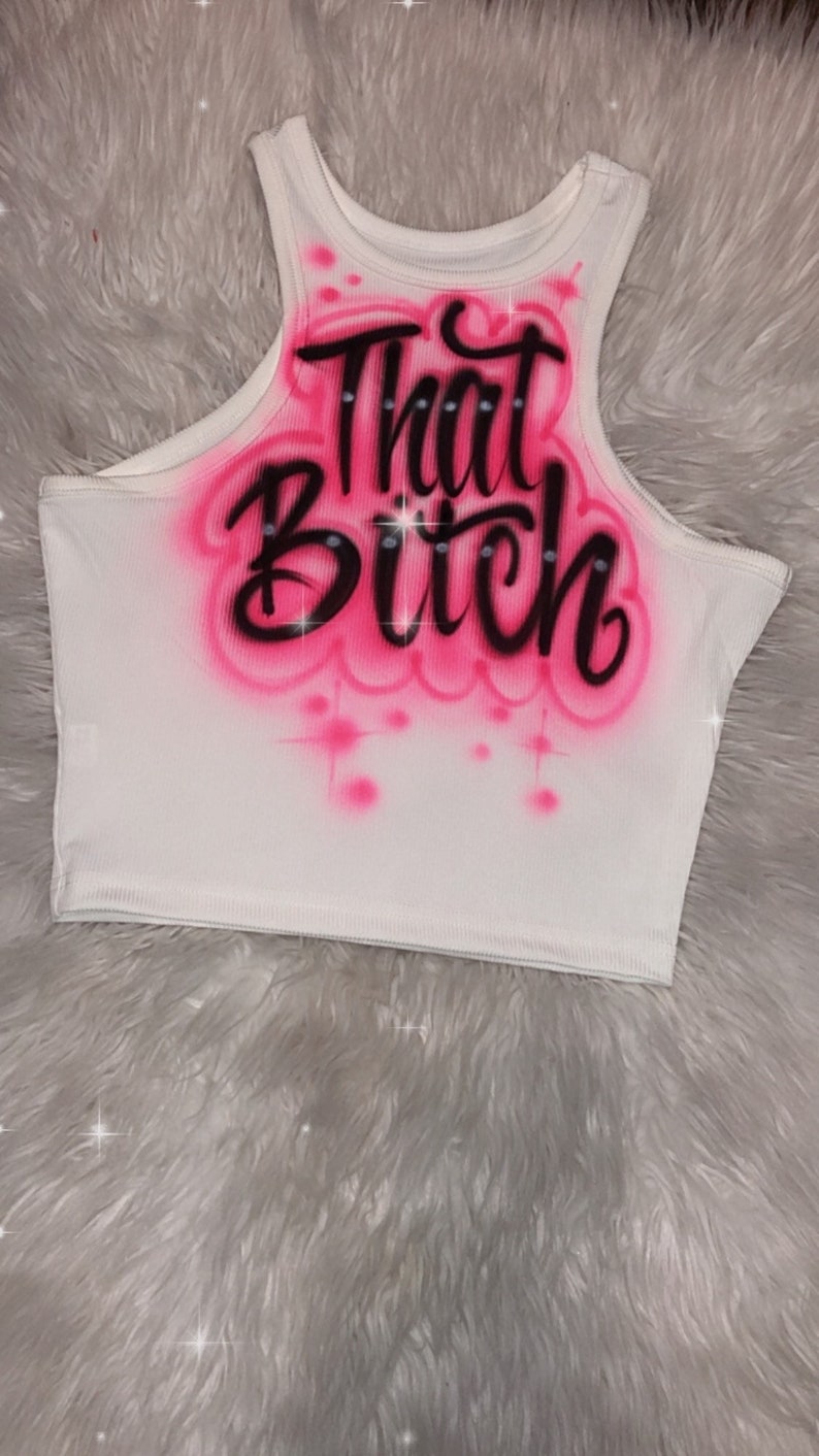 Custom Airbrush White Ribbed Crop Tank Top, Personalized Name Crop Tank, Racerback White Womens Tank image 1