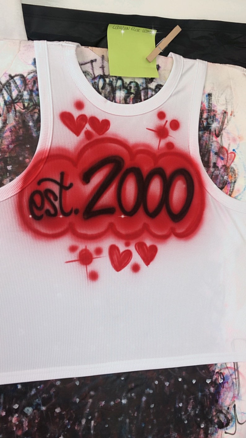 Custom Airbrush White Ribbed Crop Tank Top, Personalized Name Crop Tank, Racerback White Womens Tank image 8