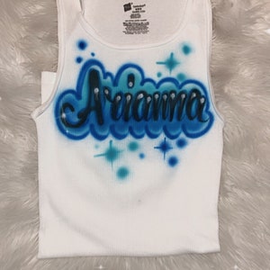 Custom Airbrush White Ribbed Tank Top, Personalized Name Wife Beater tank, Racerback White Womens Tank