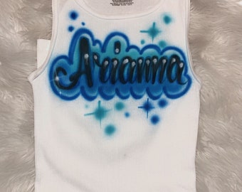 Custom Airbrush White Ribbed Tank Top, Personalized Name Wife Beater tank, Racerback White Womens Tank