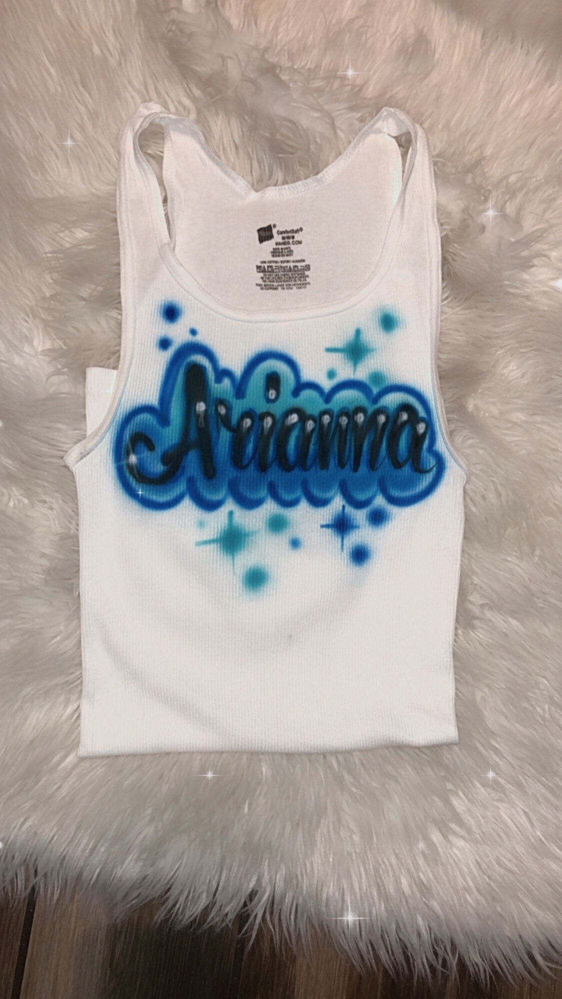 Custom Airbrush White Ribbed Tank Top, Personalized Name Wife Beater tank, Racerback White Womens Tank