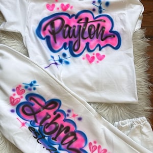 Custom Airbrush T-shirt Sweatpants Set | Airbrush 90&#39;s outfit | Birthday Outfit | Personalized Zodiac Dance Team Outfit