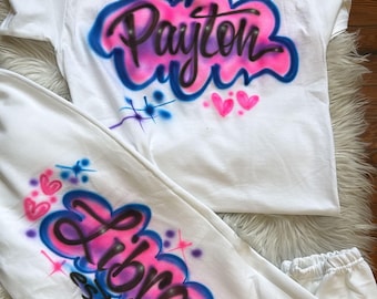Custom Airbrush T-shirt Sweatpants Set | Airbrush 90's outfit | Birthday Outfit | Personalized Zodiac Dance Team Outfit
