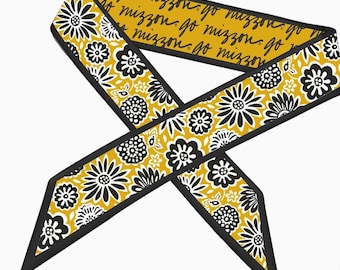 Yellow and Black Tiger Spirit Satin Skinny Scarf - Reversible Missouri Game Day Accessory