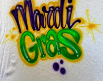 Custom Airbrush White CropTop| Mardi Gras Crop Top| Personalized Name Crop Top| Racerback White Crop Tank