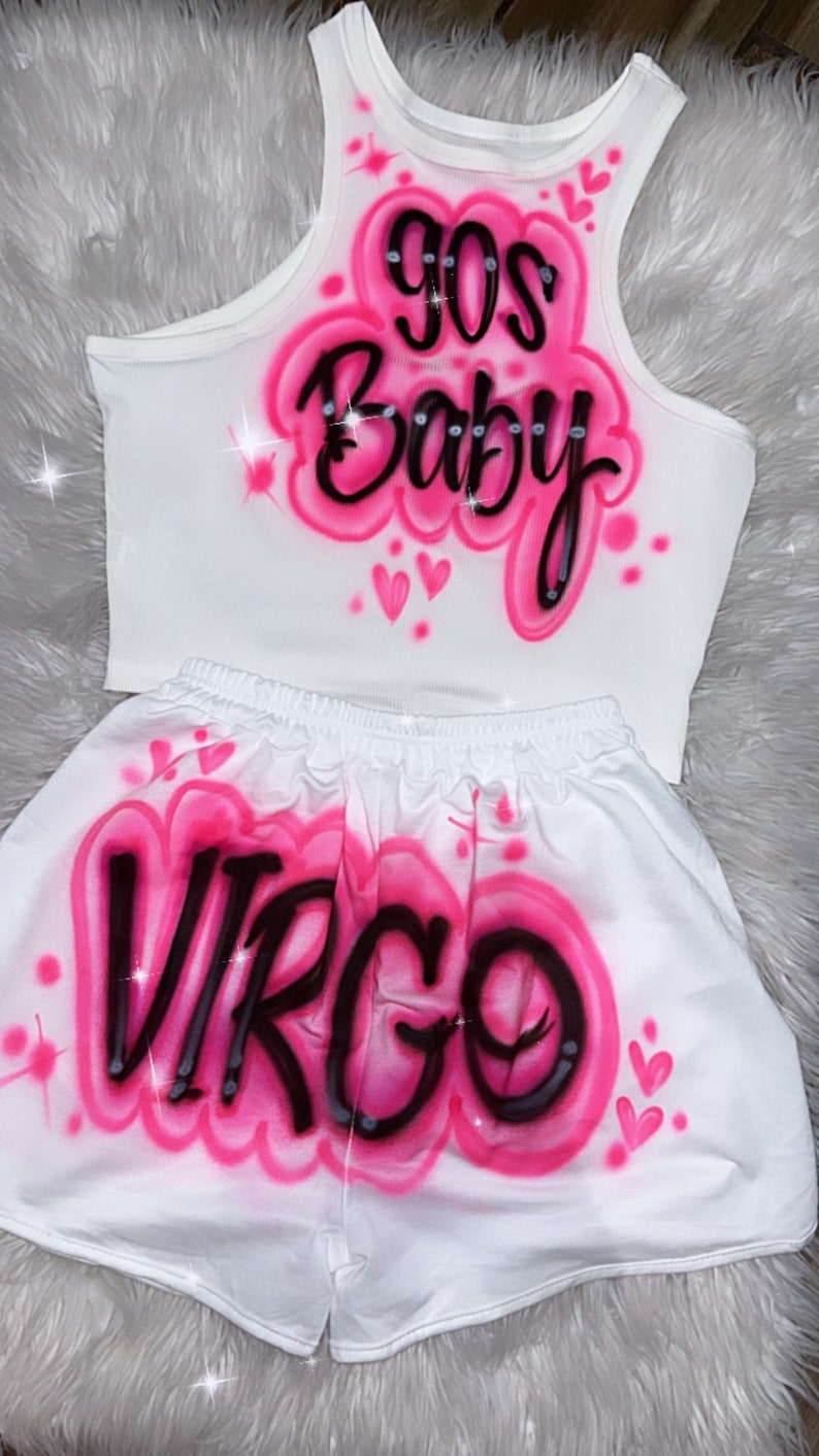 Custom Personalized Airbrush Name Booty Shorts Crop Top Set 90s Clothing 