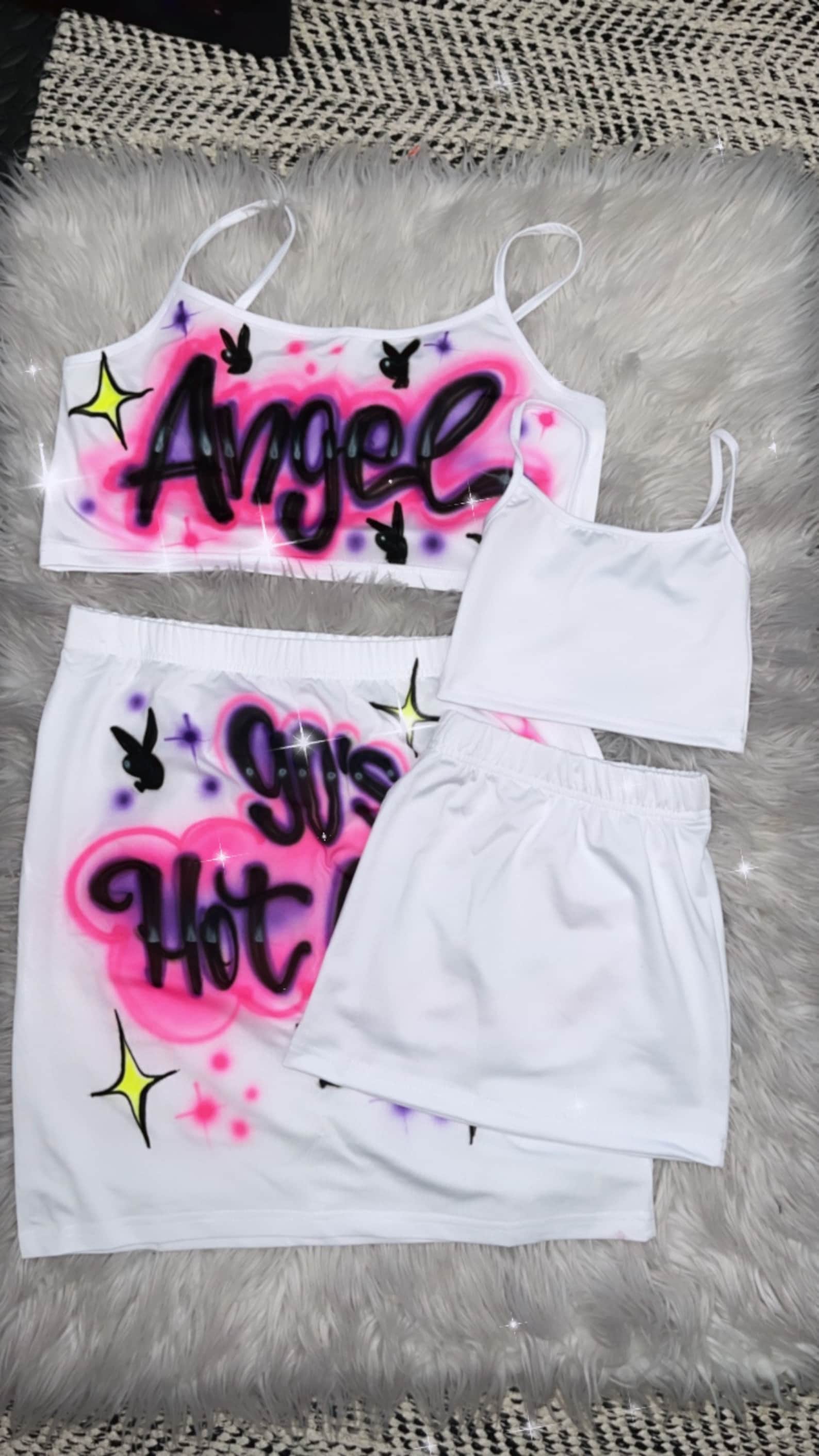 Custom Personalized Airbrush Outfit/ Crop Top Skirt Set /2000s Clothing