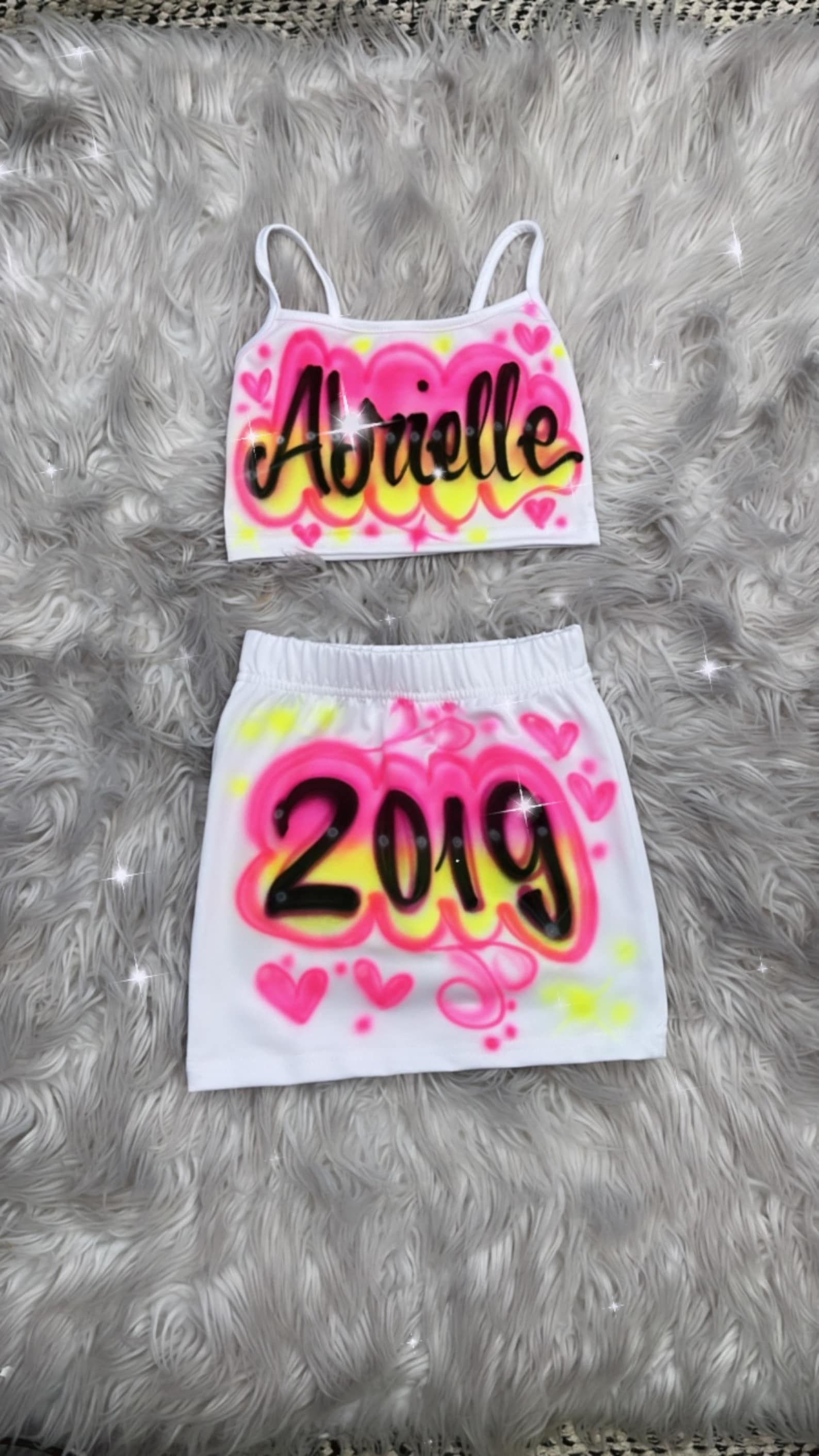 Custom Personalized Airbrush Outfit/ Crop Top Skirt Set /2000s Clothing