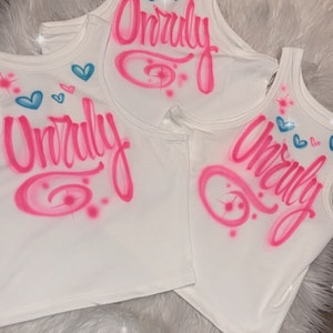 Custom Airbrush White Ribbed Crop Tank Top, Personalized Name Crop Tank, Racerback White Womens Tank image 6