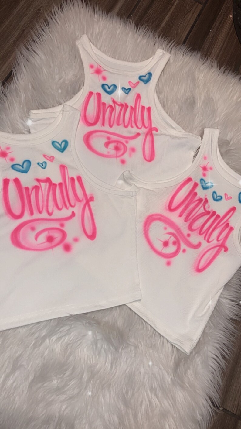 Custom Airbrush White Ribbed Crop Tank Top, Personalized Name Crop Tank, Racerback White Womens Tank image 6