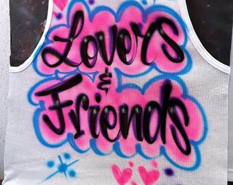 Custom Airbrush White Ribbed Tank Top, Personalized Name Wife Beater tank, Racerback White Womens Tank