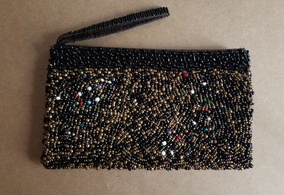 Vintage Black Beaded Clutch Purse - image 1