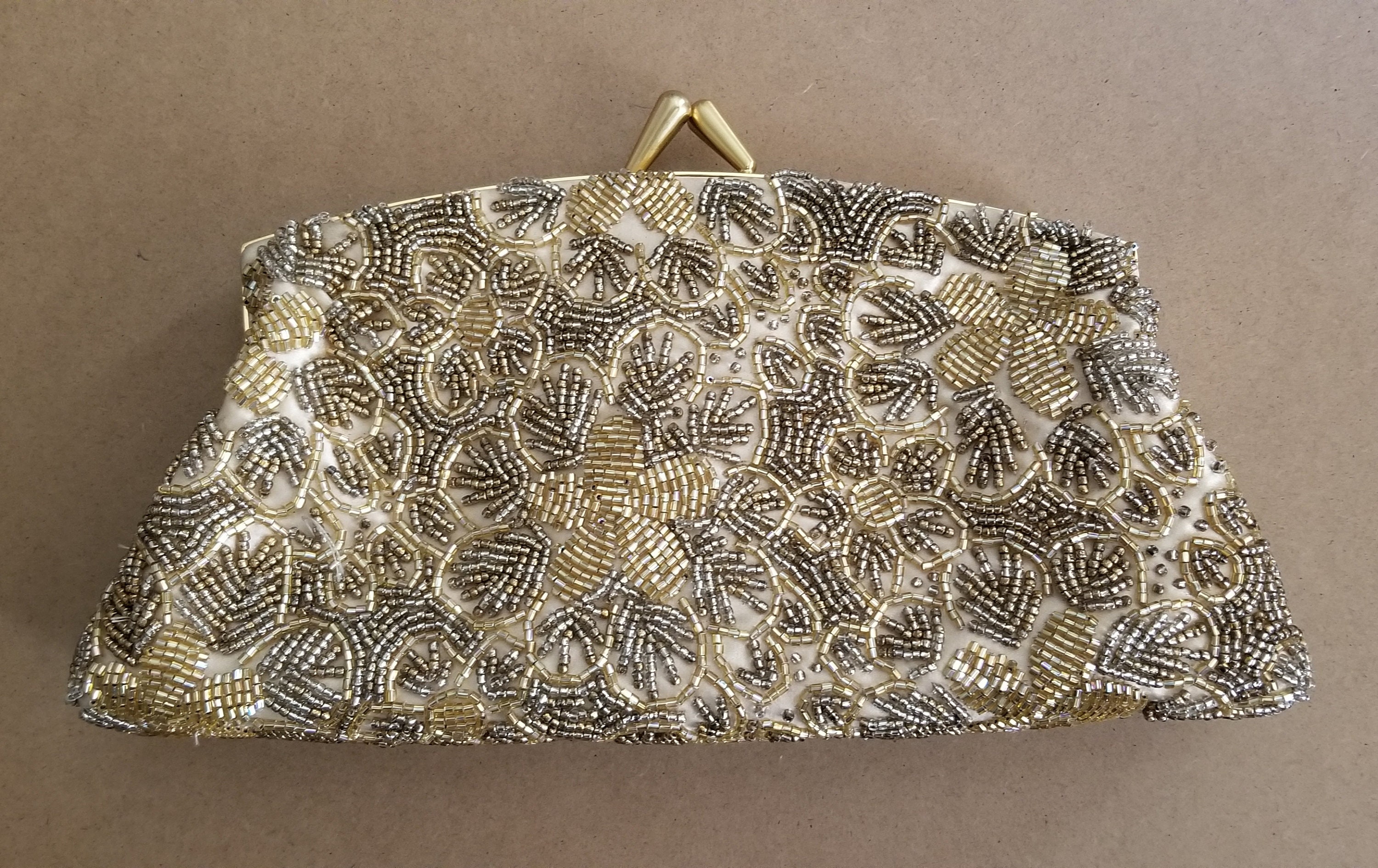 gold beaded clutch