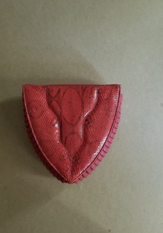 Vintage 1980's Red Snakeskin Leather Clutch Purse