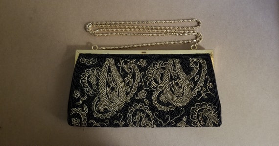 Vintage Black Gold Beaded Clutch Purse - image 1