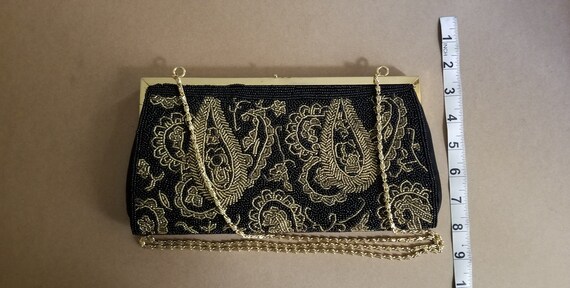 Vintage Black Gold Beaded Clutch Purse - image 2