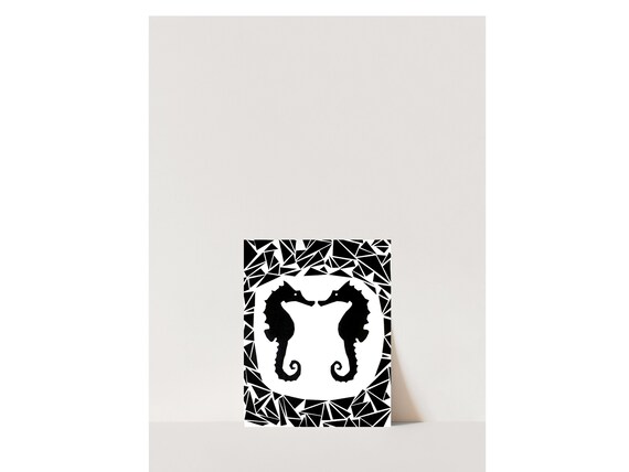 Matey-Seahorse Cut Paper Illustration-Art Print-Cut Paper Art-Nautical-Abstract-Monochrome-Seahorse Wall Decor