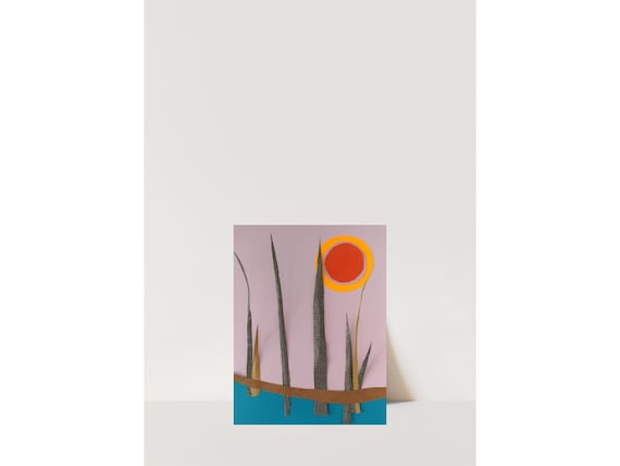Reeds Cut Paper Art Mid Century Graphic Design Inspired Orange Pink Turquise Wall Art Art Print Water Sun Boho
