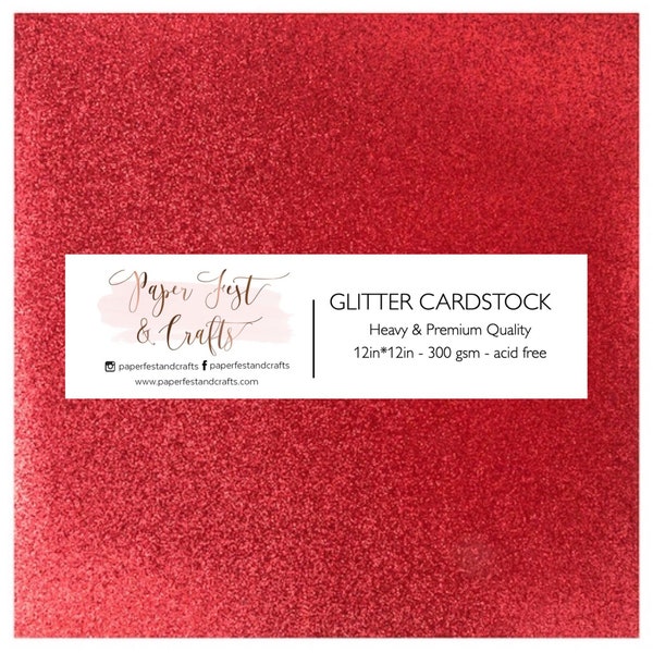 12x12 Red Glitter Cardstock, 300gsm Cardstock, Premium Glitter Cardstock, Paper for Crafts