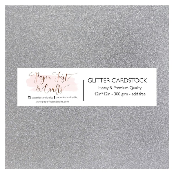 12x12 Silver Glitter Cardstock, 300gsm Cardstock, Premium Glitter Cardstock, Paper for Crafts