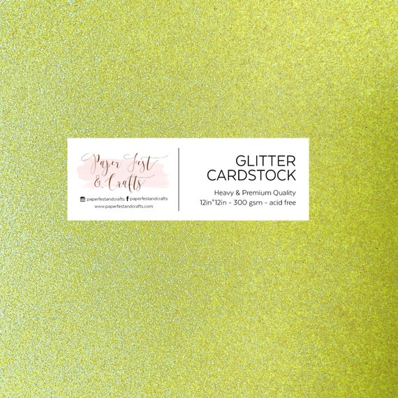 12x12 Neon Lemon Green Glitter Cardstock, 300gsm Cardstock Paper