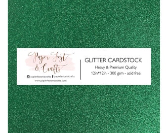 12x12 Green Glitter Cardstock, 300gsm Cardstock, Premium Glitter Cardstock, Paper for Crafts