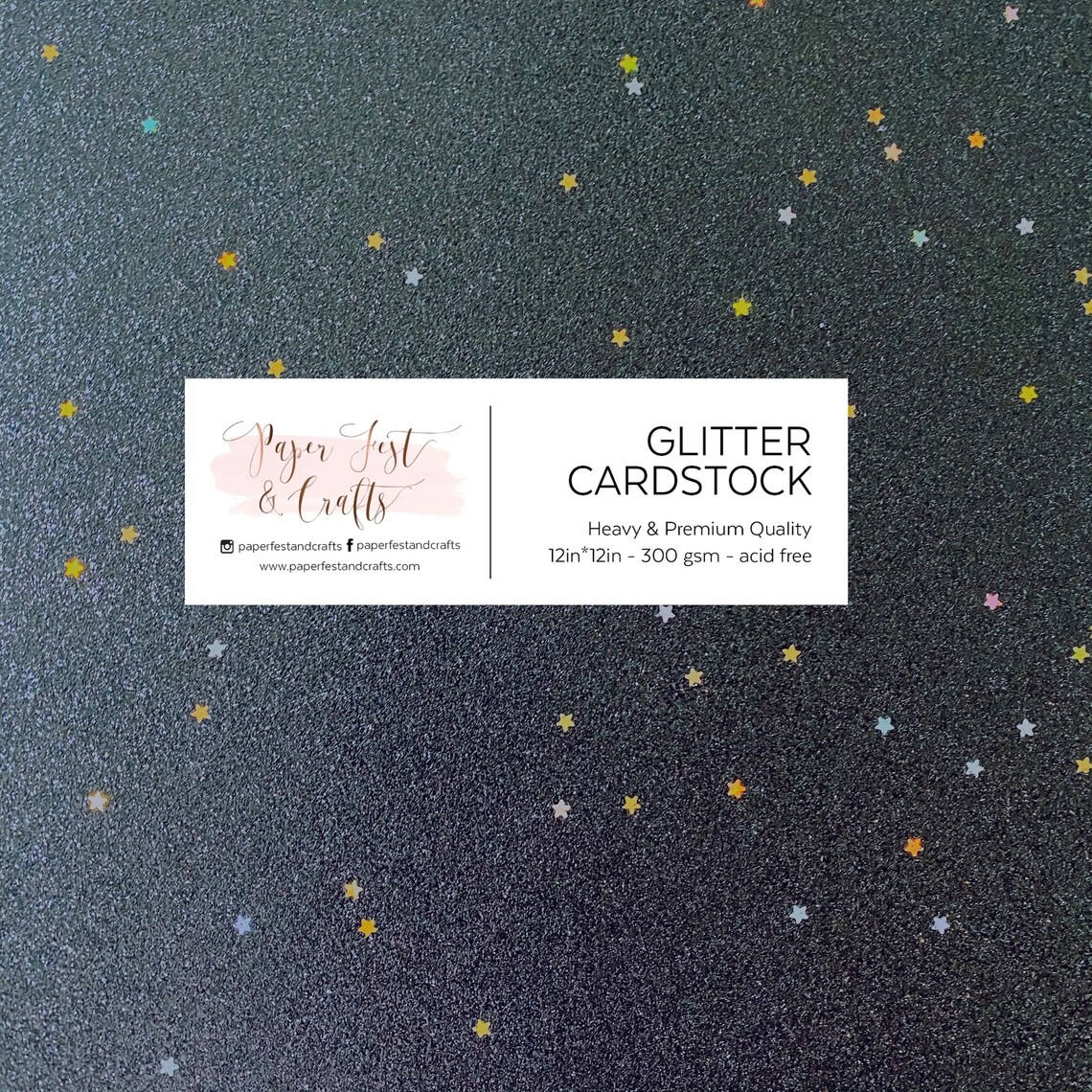12x12 Black With Stars Glitter Cardstock 300gsm Cardstock Etsy