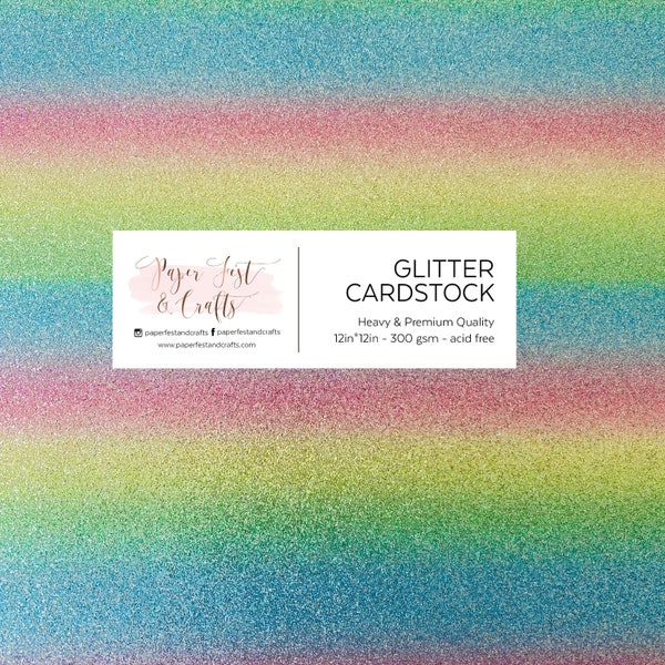 12x12 Rainbow Glitter Cardstock, 300gsm Cardstock Paper, Premium Glitter Cardstock Paper, Paper for Crafts, Rainbow Paper