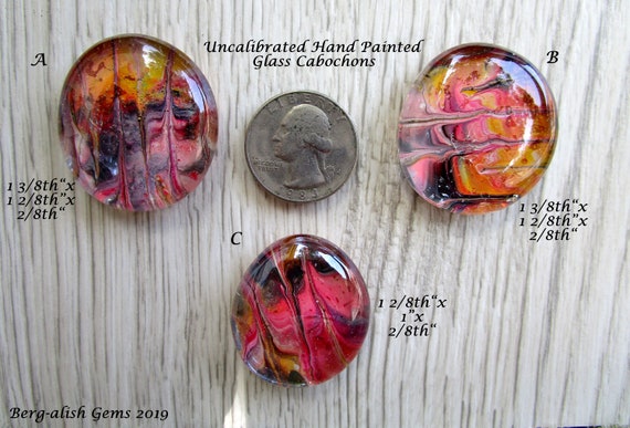 One of a kind eco friendly jewelry supply Hand painted flat back 16 mm square Undrilled beads Unique glass cabochons set of two