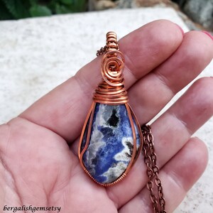 Sodalite Pendant/ Wire Wrapped/ Pure Copper/ Zodiac Sagittarius November 22nd to December 21st