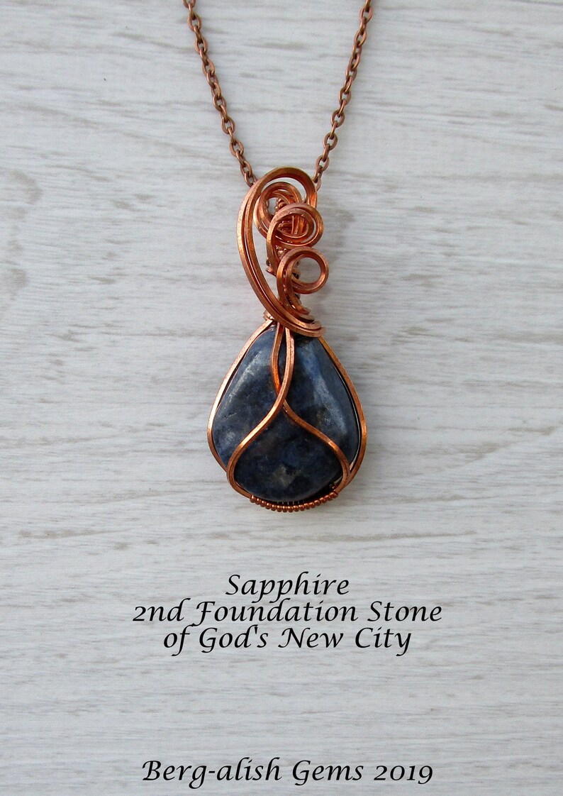 Sapphire God/'s New City Foundation Stone Pendant Copper Wire Wrap Pendant