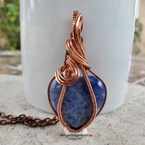 Sodalite Pendant/ Wire Wrapped/ Pure Copper/ Zodiac Sagittarius November 22nd to December 21st