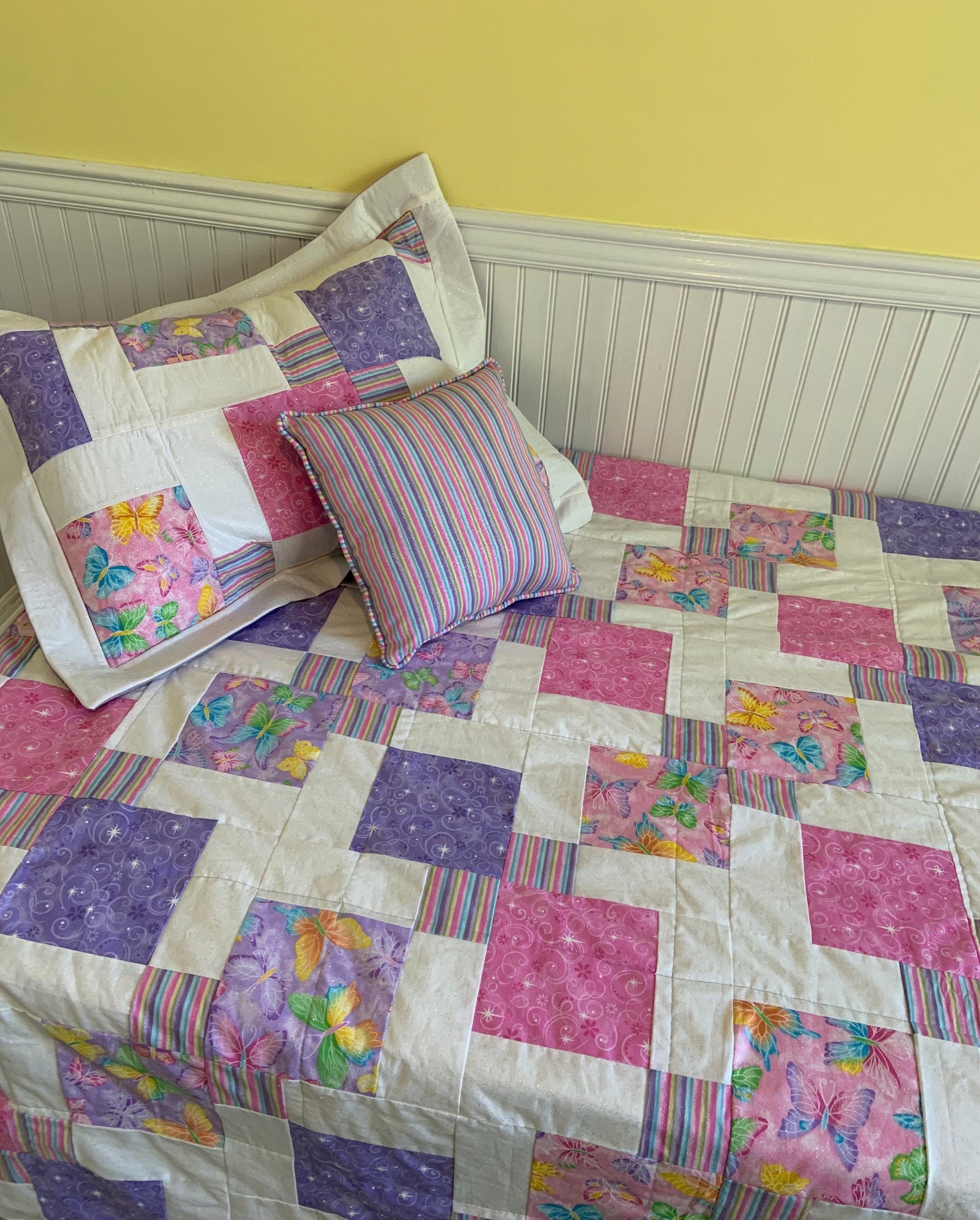 Pink and purple butterfly twin bedding twin size quilt kid Etsy