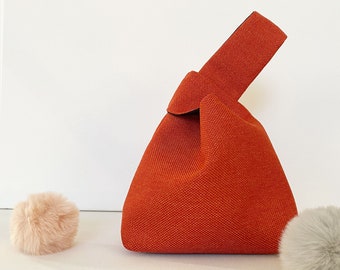 CHIC MINI Y Knot Bag | Bridal Clutch | Minimalist Bag | Simple Modern Orange | Japanese Wristlet | Bridesmaid Tote | Bridesmaid Makeup Pouch