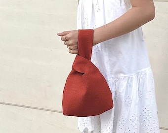 JAPANESE KNOT BAG for Mom Small Makeup Pouch Small Project Bag Knitting Bag Bridesmaid Tote Bag Gift for Her Toiletry Bag Minimalist Purse