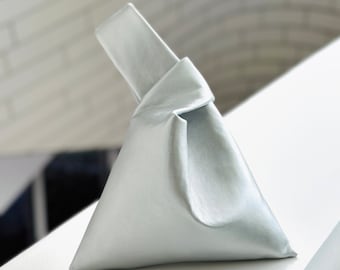 Trendy Silver Faux Leather Knot Bag for Bridesmaid or Bride - Chic Japanese Style Party Clutch & Makeup Pouch - Stylish Wristlet Wallet