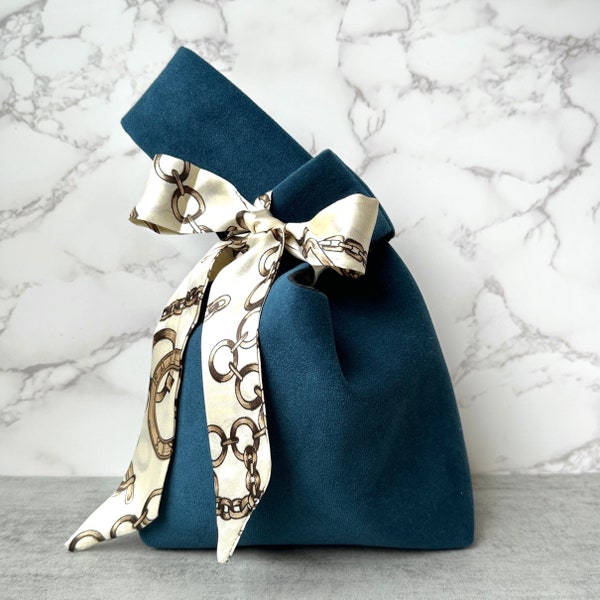 Chic Mini Velvet Knot Party Bag | Bridal Glam, Eco-Friendly, Japanese Inspired | Modern Mini Wristlet Wallet | Elegant Stylish Minimalist
