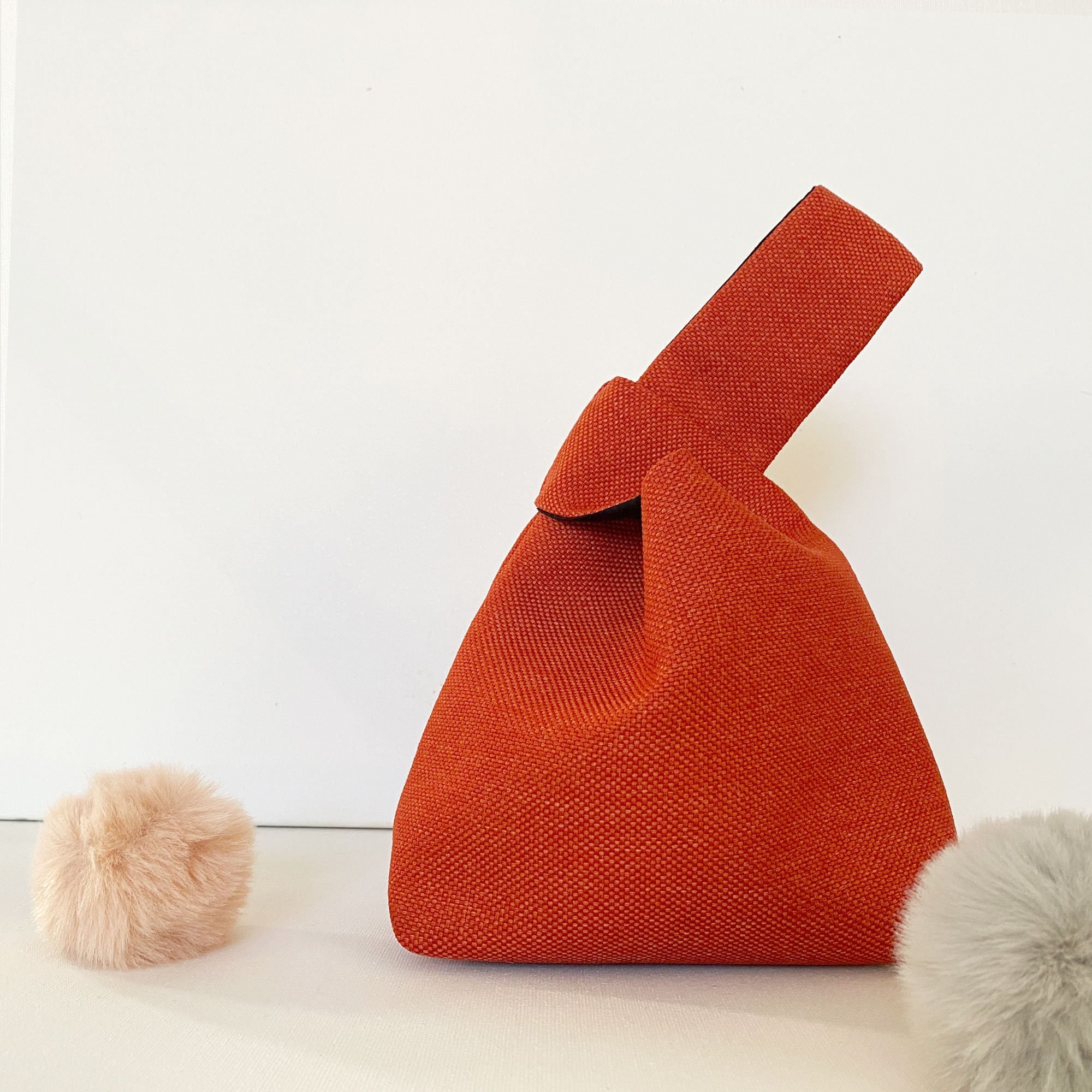 CHIC MINI Y Knot Bag | Bridal Clutch | Minimalist Bag | Simple Modern Orange | Japanese Wristlet | Bridesmaid Tote | Bridesmaid Makeup Pouch