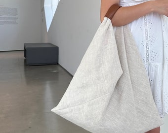 Linen Origami Bag | Eco Bag |  Market Tote | Grocery Bag | Bento Bag | Modern Bag | Shoulder Hobo Bag | Minimalist Beach Tote | Dance Bag