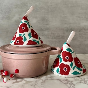 Japanese Linen Cotton Cone Pot Holders - Floral Kitchen Decor, Set of 2