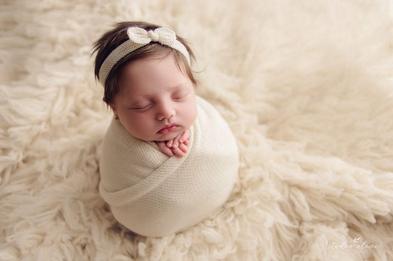 RTS Diademas para recién nacidos de punto, Diademas para recién nacidos, Niña recién nacida, accesorios fotográficos, Tieback 9. Ivory