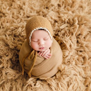 RTS Newborn Bonnet, Newborn Cap, Newborn Girl, Newborn knitted hat, Newborn Session, newborn photography prop, newborn prop bonnet 1. Camel