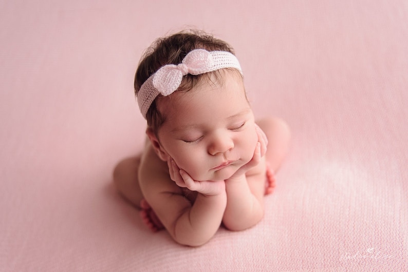 RTS Diademas para recién nacidos de punto, Diademas para recién nacidos, Niña recién nacida, accesorios fotográficos, Tieback 2. Pink Light