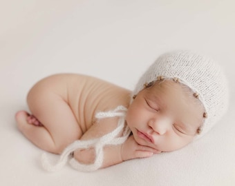 RTS Newborn Bonnet, Newborn Cap, Newborn Girl, Newborn knitted hat, Newborn Session, newborn photography prop, newborn prop bonnet