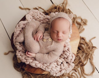 RTS Newborn Set, Newborn footed romper,  Newborn props, Photo props, Newborn knitted,  newborn photography prop,