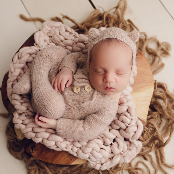 RTS Newborn Set, Romper con pies para recién nacidos, Accesorios para recién nacidos, Accesorios para fotos, Punto para recién nacidos, accesorios de fotografía para recién nacidos,