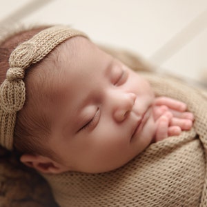 RTS Knit newborn headbands, Newborn Headbands, Newborn Girl, photo props, Tieback 11. Beige